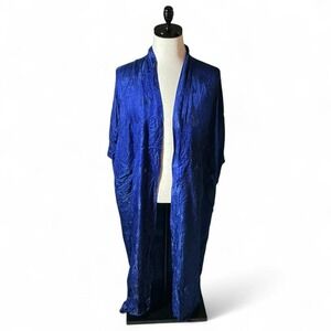 Golden Dragon Blue Luxurious Silk Kimono Robe Duster Hand Embroidery